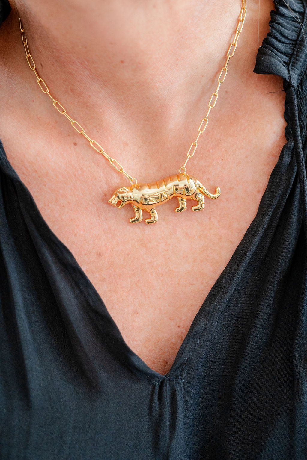 Tigers - 3D Gold Charm Necklace - 18k Gold Plated LSU Clemson Auburn