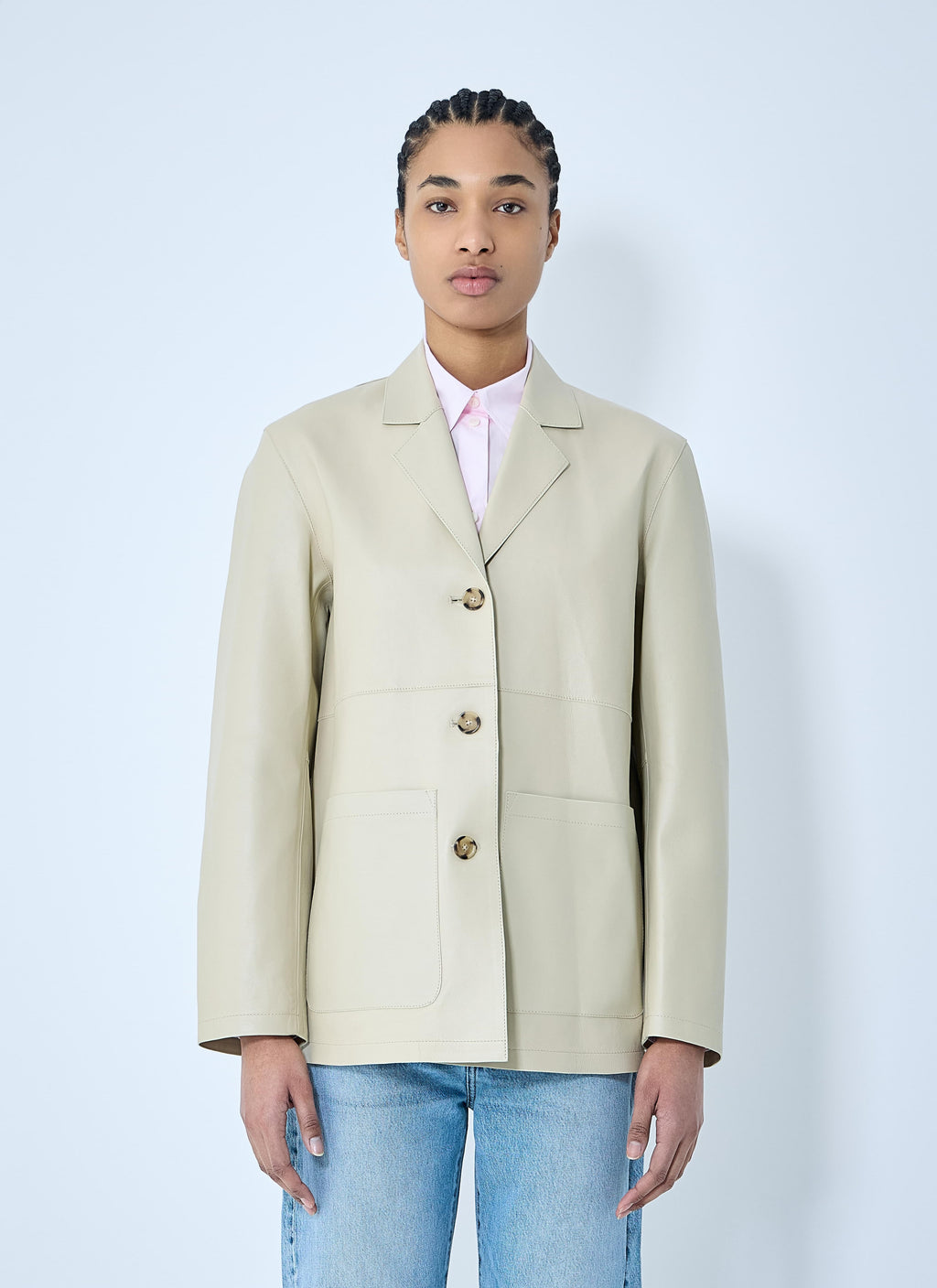 Toteme ladies Clean Leather Blazer Jacket Beige creme
