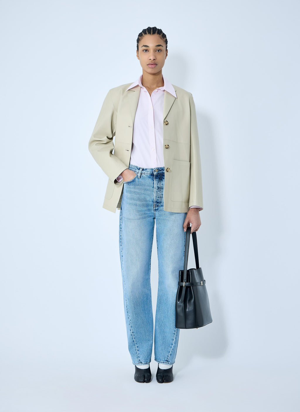 Toteme ladies Clean Leather Blazer Jacket Beige creme