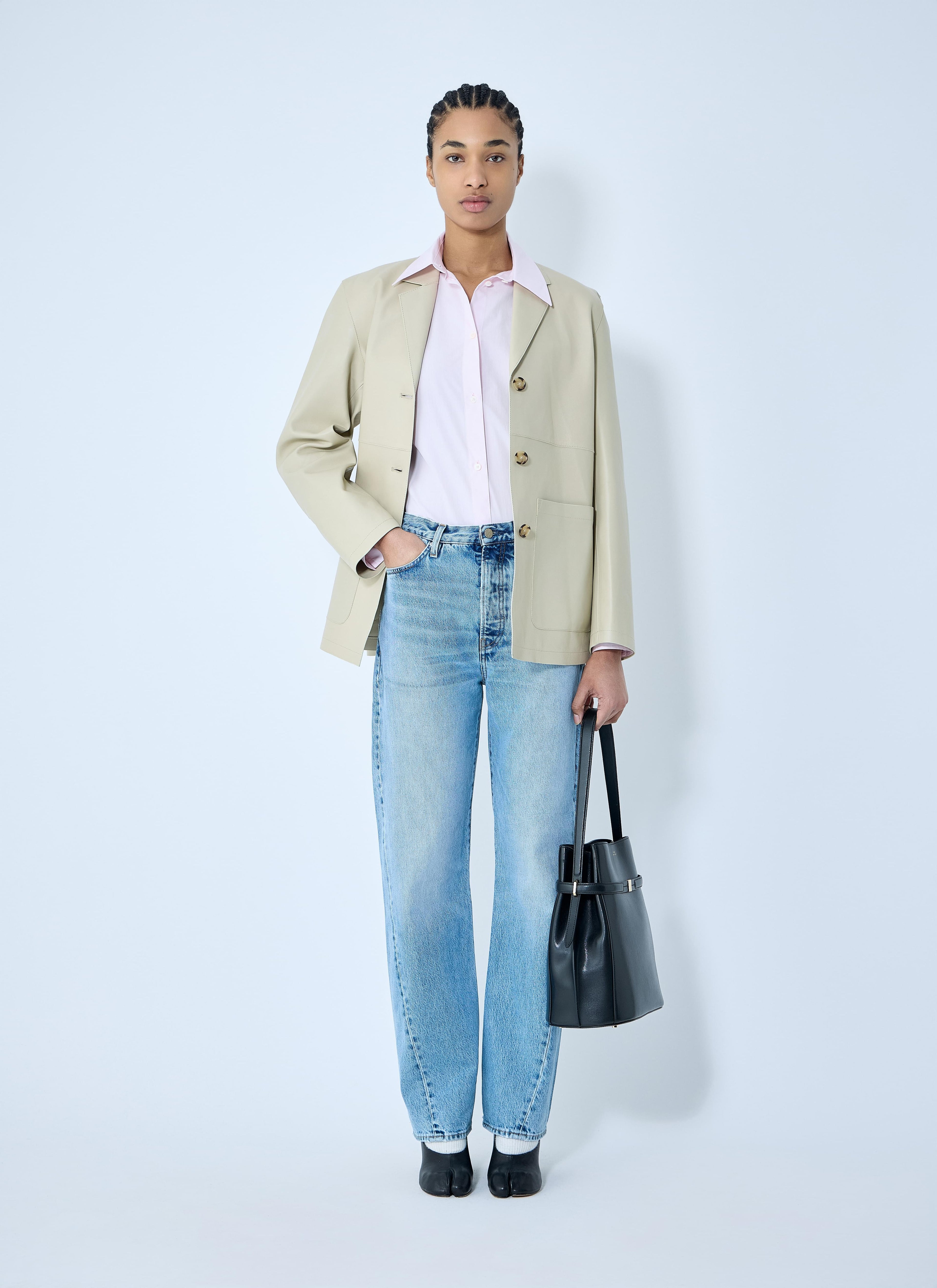 Toteme ladies Clean Leather Blazer Jacket Beige creme
