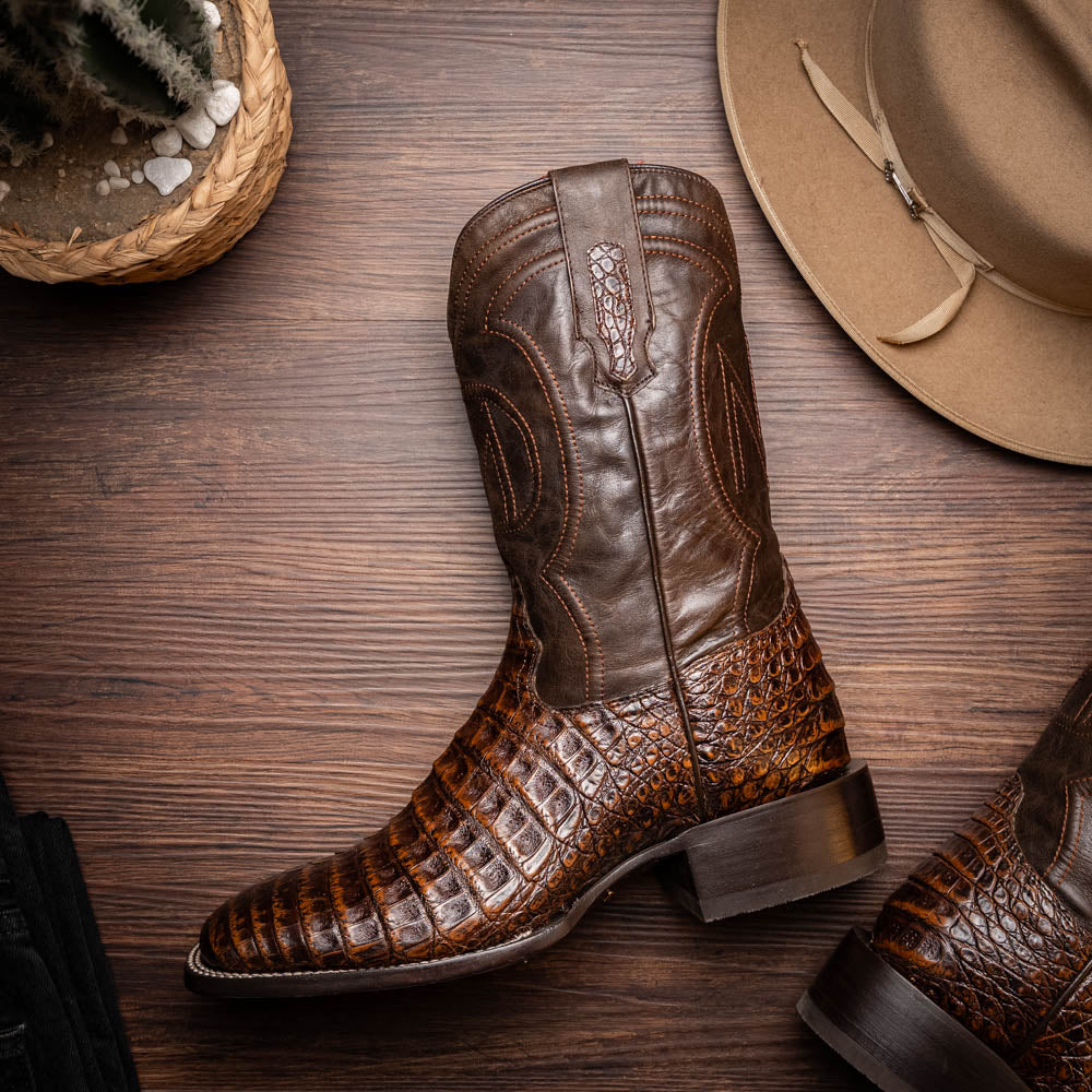 Tucson Aged Brown genuine Caiman Belly skin men's