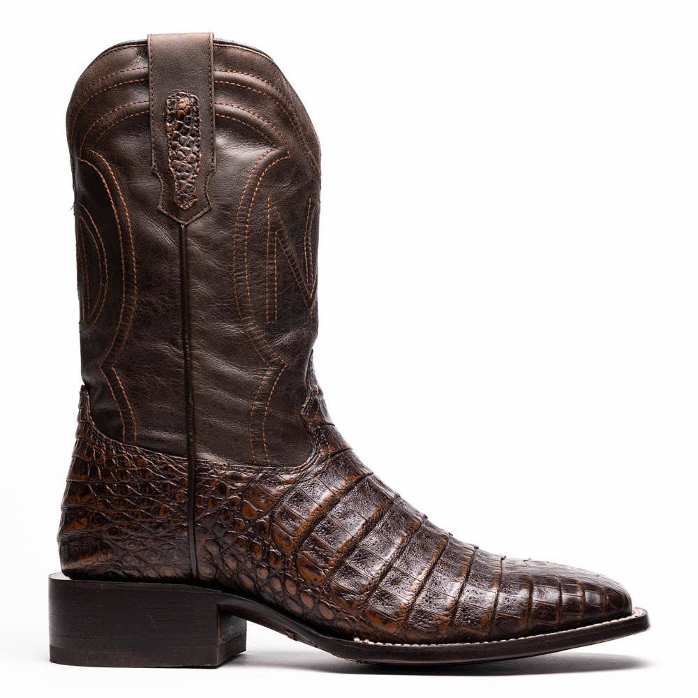 Tucson Aged Brown genuine Caiman Belly skin men's