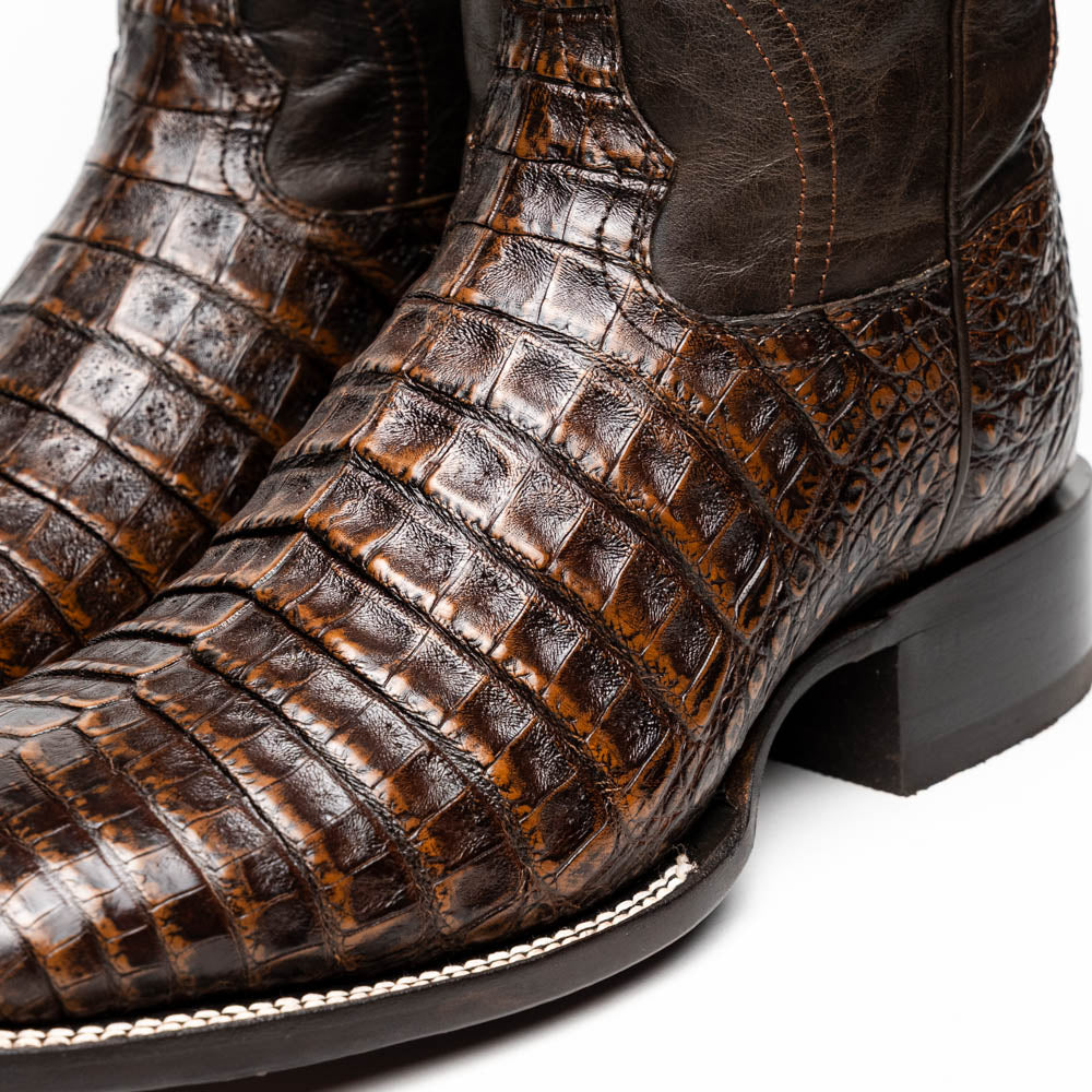 Tucson Aged Brown genuine Caiman Belly skin men's