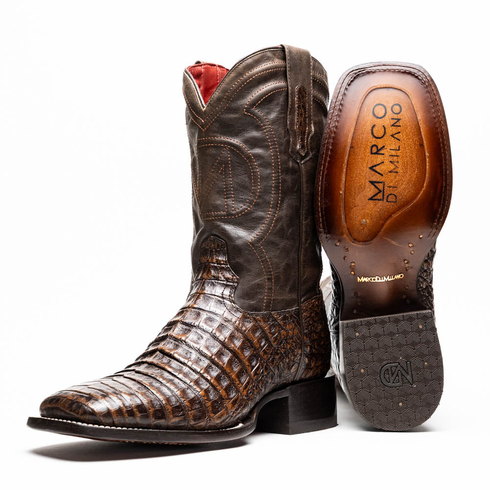 Tucson Aged Brown genuine Caiman Belly skin men's