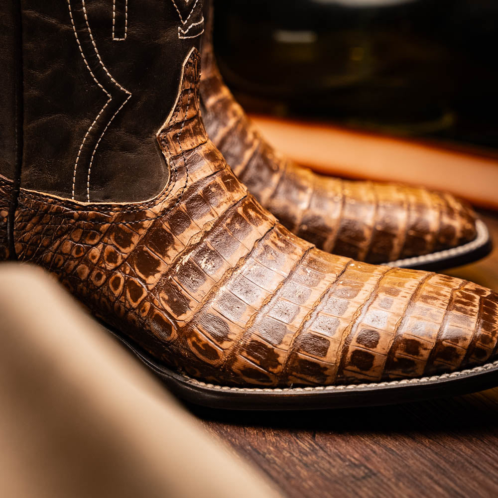 Tucson Stone Brown Genuine Caiman Belly skin men's boots Marco