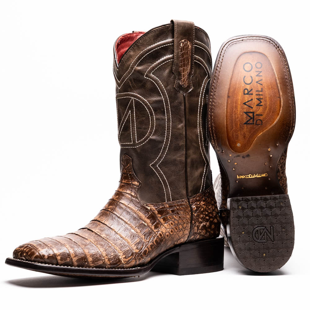 Tucson Stone Brown Genuine Caiman Belly skin men's boots Marco