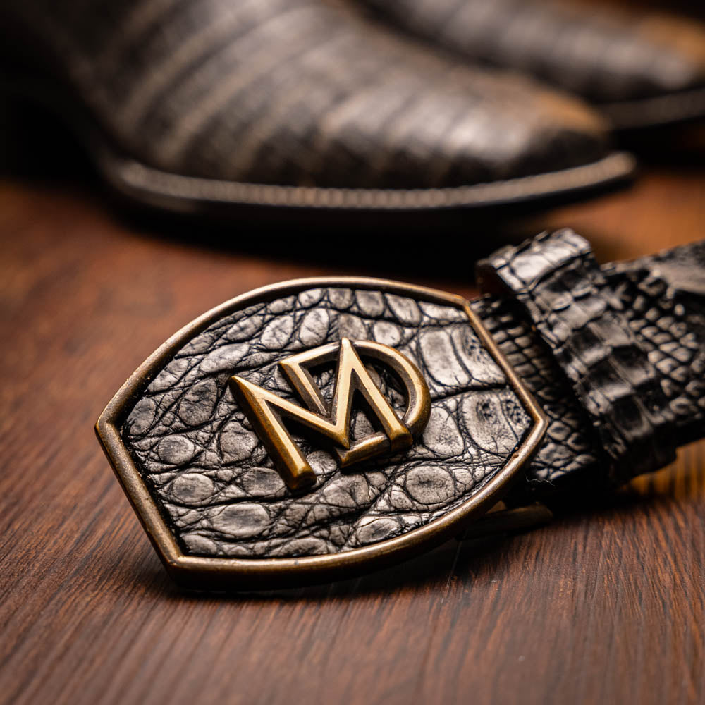 Tucson Stone Gray Genuine Caiman Belly Skin men's cowboy boots