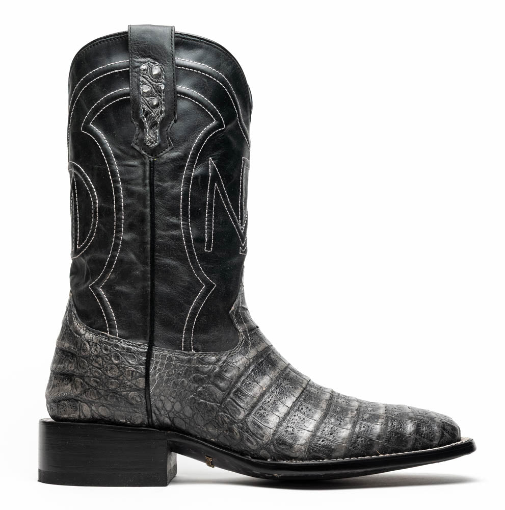 Tucson Stone Gray Genuine Caiman Belly Skin men's cowboy boots