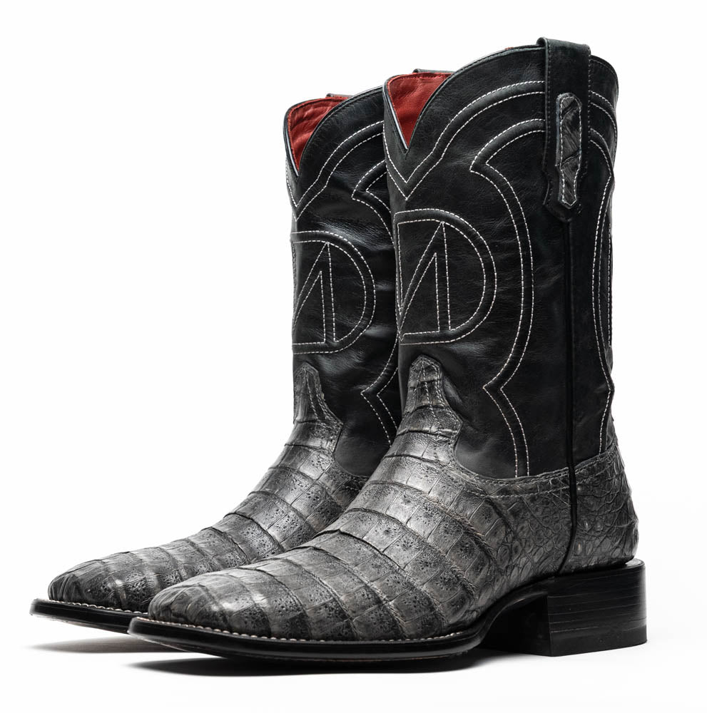 Tucson Stone Gray Genuine Caiman Belly Skin men's cowboy boots