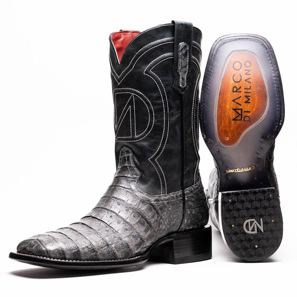 Tucson Stone Gray Genuine Caiman Belly Skin men's cowboy boots