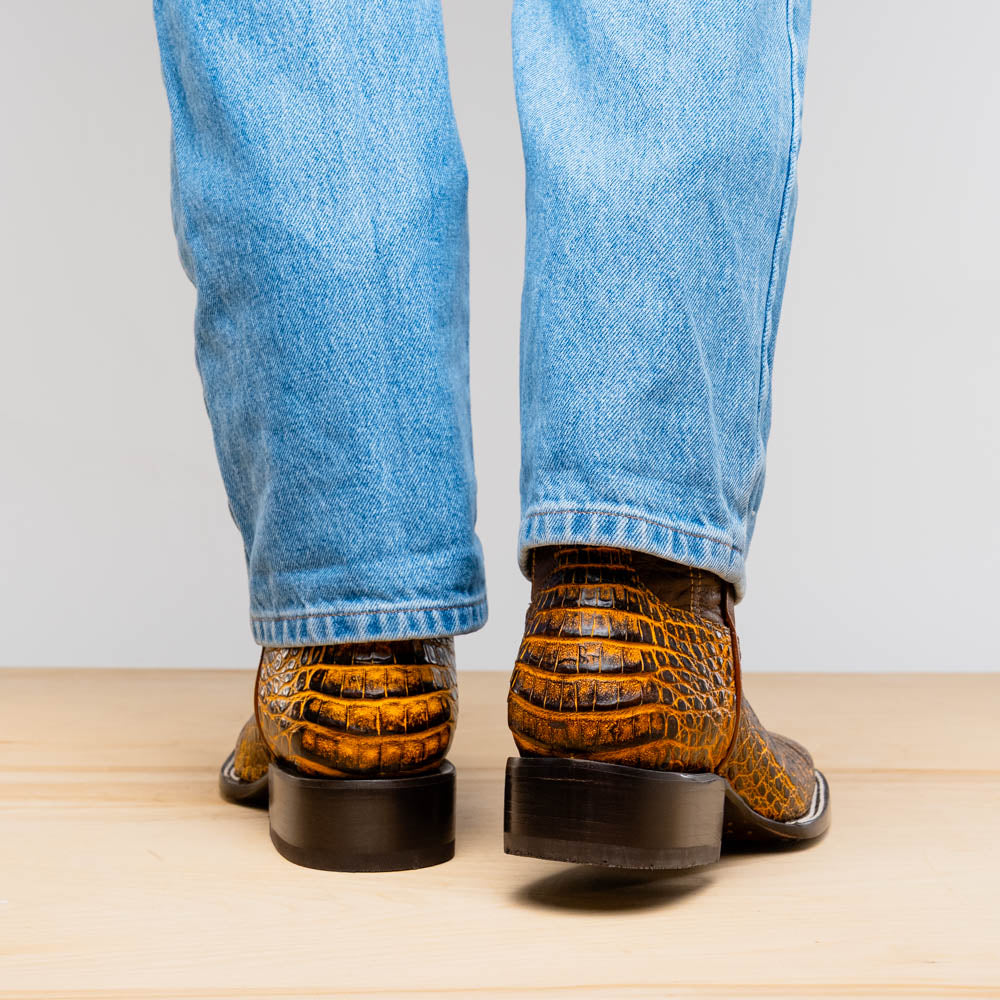 Tucson Mustard Brown boots men's Milano Genuine Caiman Belly skin