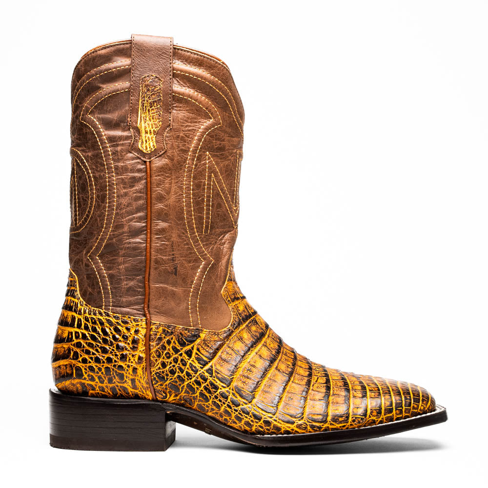 Tucson Mustard Brown boots men's Milano Genuine Caiman Belly skin