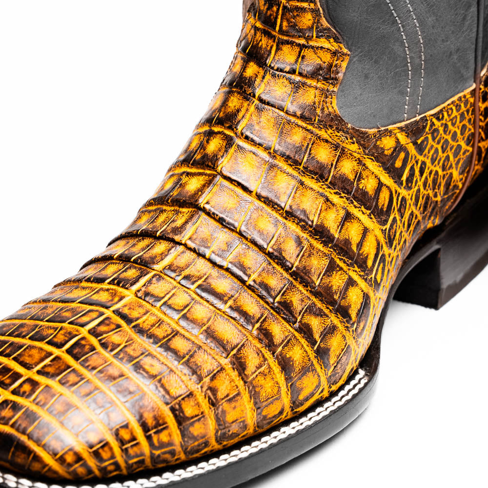 Tucson Mustard Brown boots men's Milano Genuine Caiman Belly skin