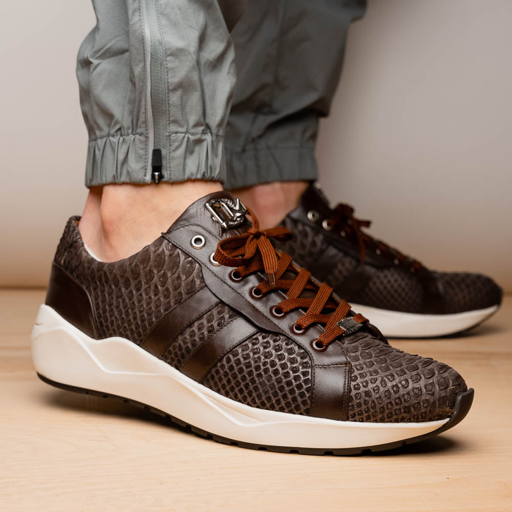 Verona Brown genuine python snake skin sneakers men's shoes casual