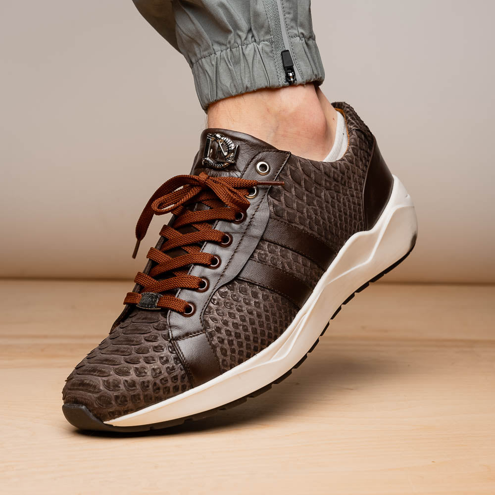 Verona Brown genuine python snake skin sneakers men's shoes casual