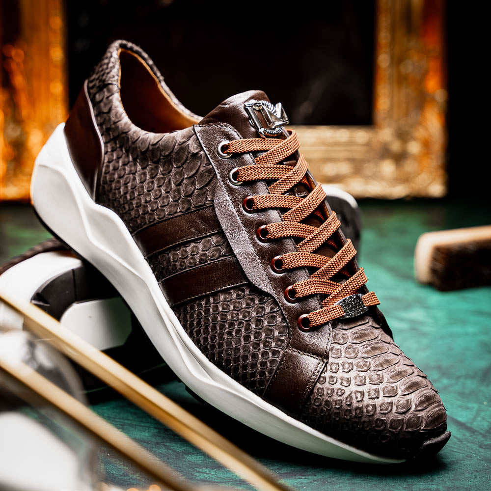 Verona Brown genuine python snake skin sneakers men's shoes casual