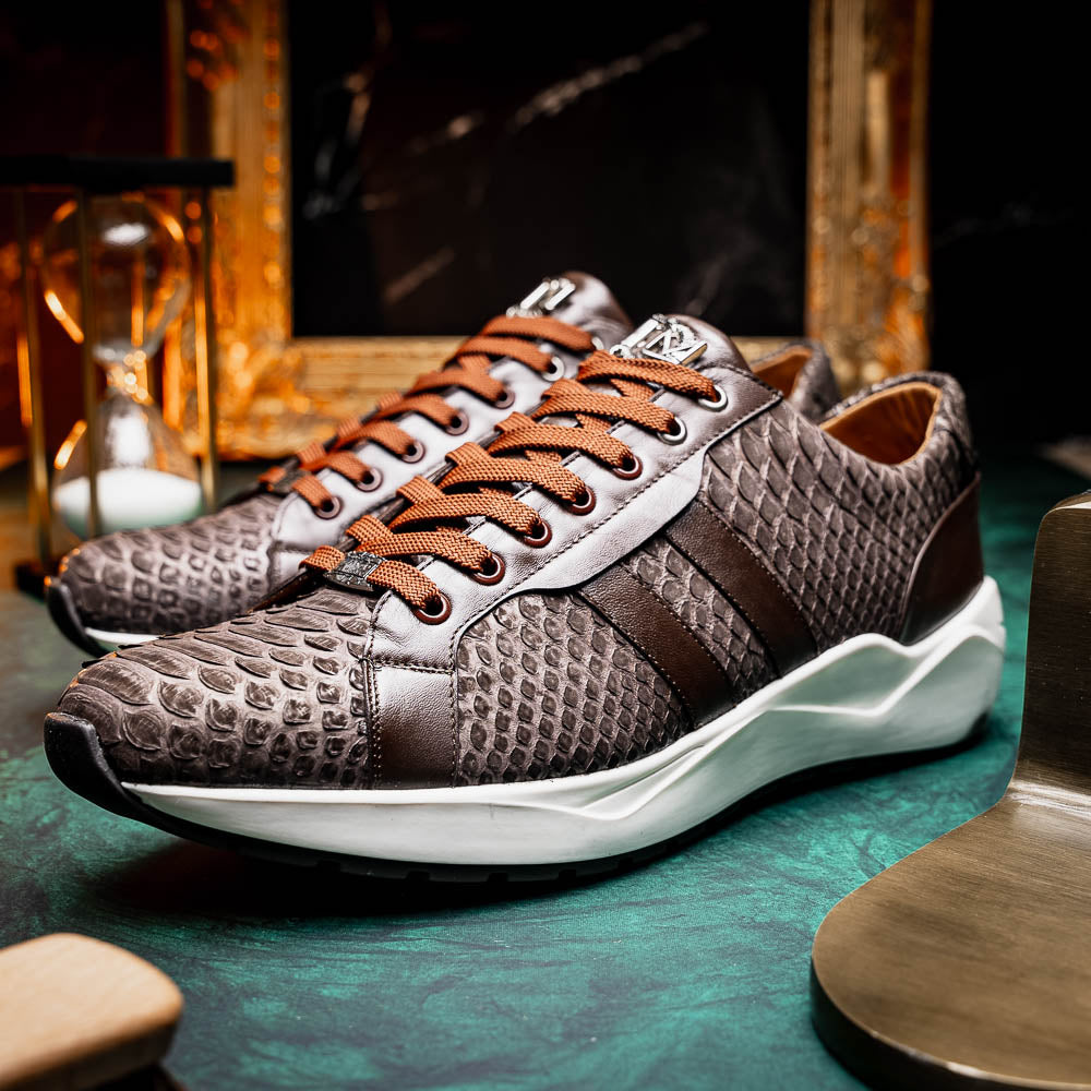 Verona Brown genuine python snake skin sneakers men's shoes casual