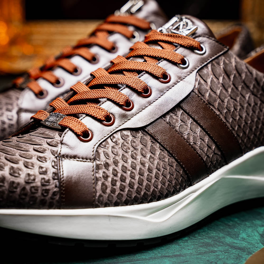 Verona Brown genuine python snake skin sneakers men's shoes casual