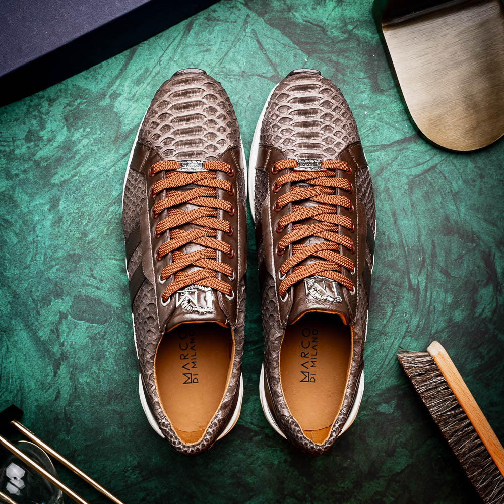 Verona Brown genuine python snake skin sneakers men's shoes casual