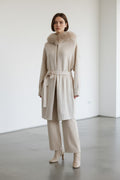 Cashmere Wrap Cardigan with Fox Fur Long Sweater Jacket Coat