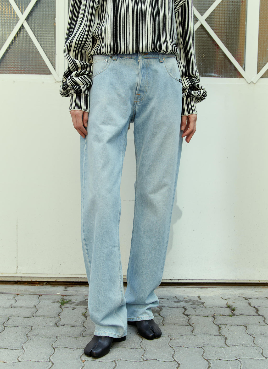 Vtmnts Men's Double Waist Denim Blue Jeans pants button fly light