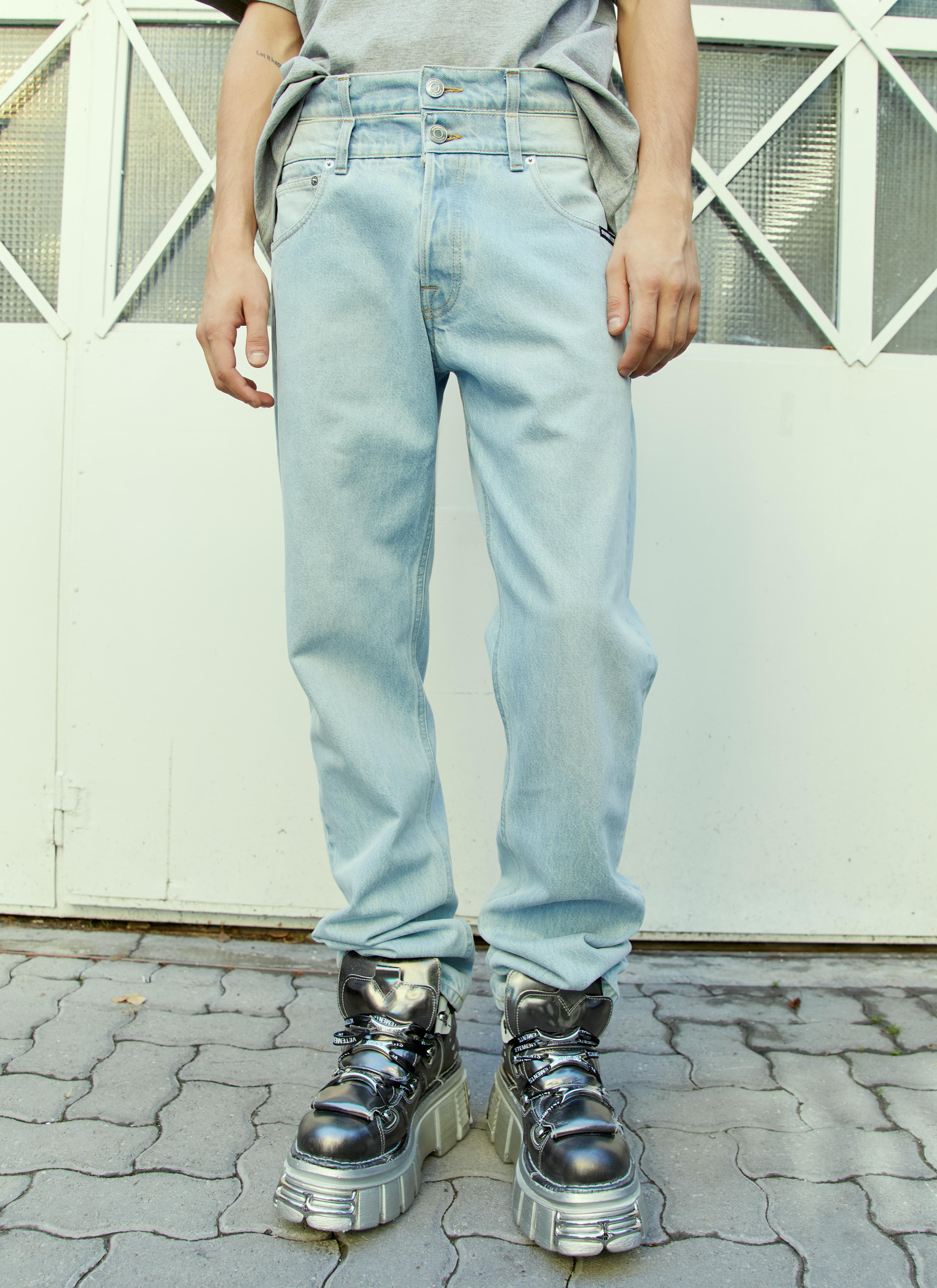 Vtmnts Men's Double Waist Denim Blue Jeans pants button fly light