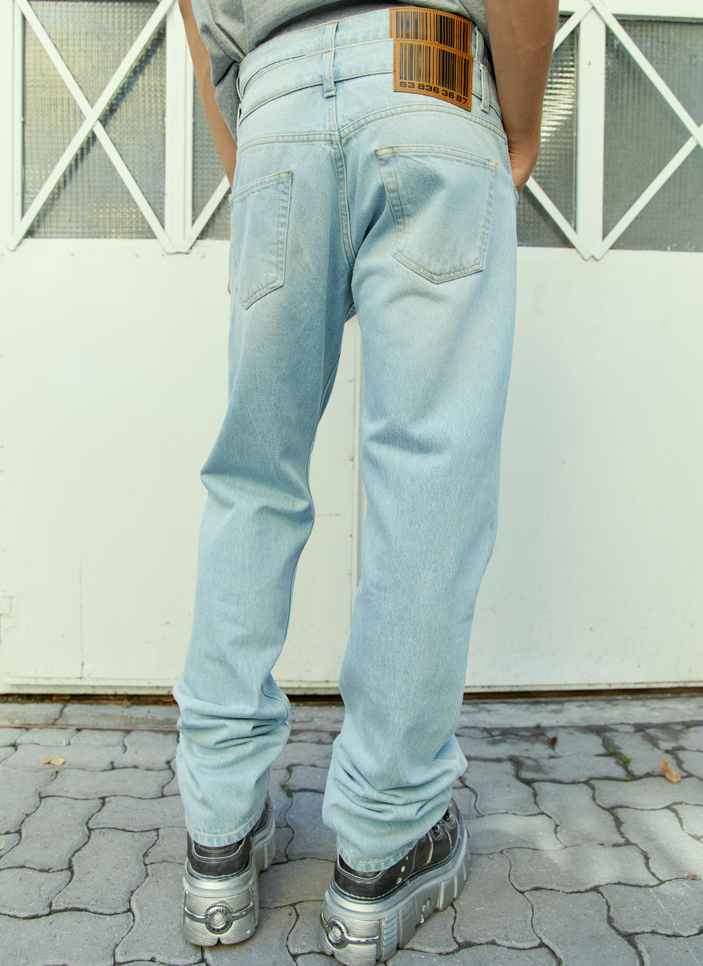 Vtmnts Men's Double Waist Denim Blue Jeans pants button fly light