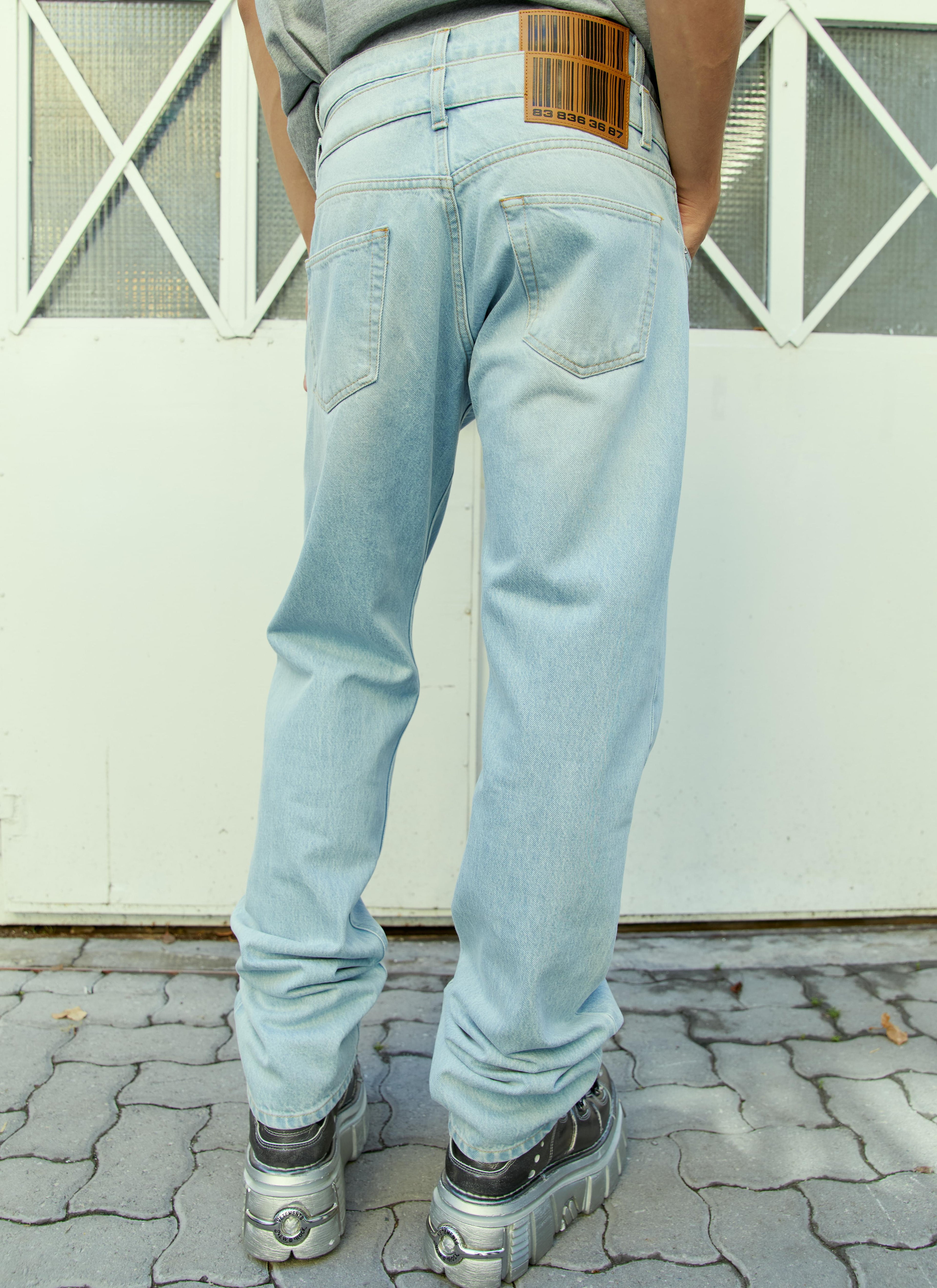 Vtmnts Men's Double Waist Denim Blue Jeans pants button fly light