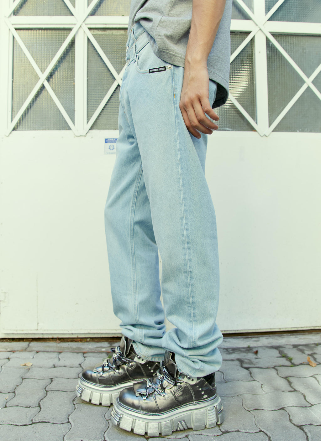 Vtmnts Men's Double Waist Denim Blue Jeans pants button fly light