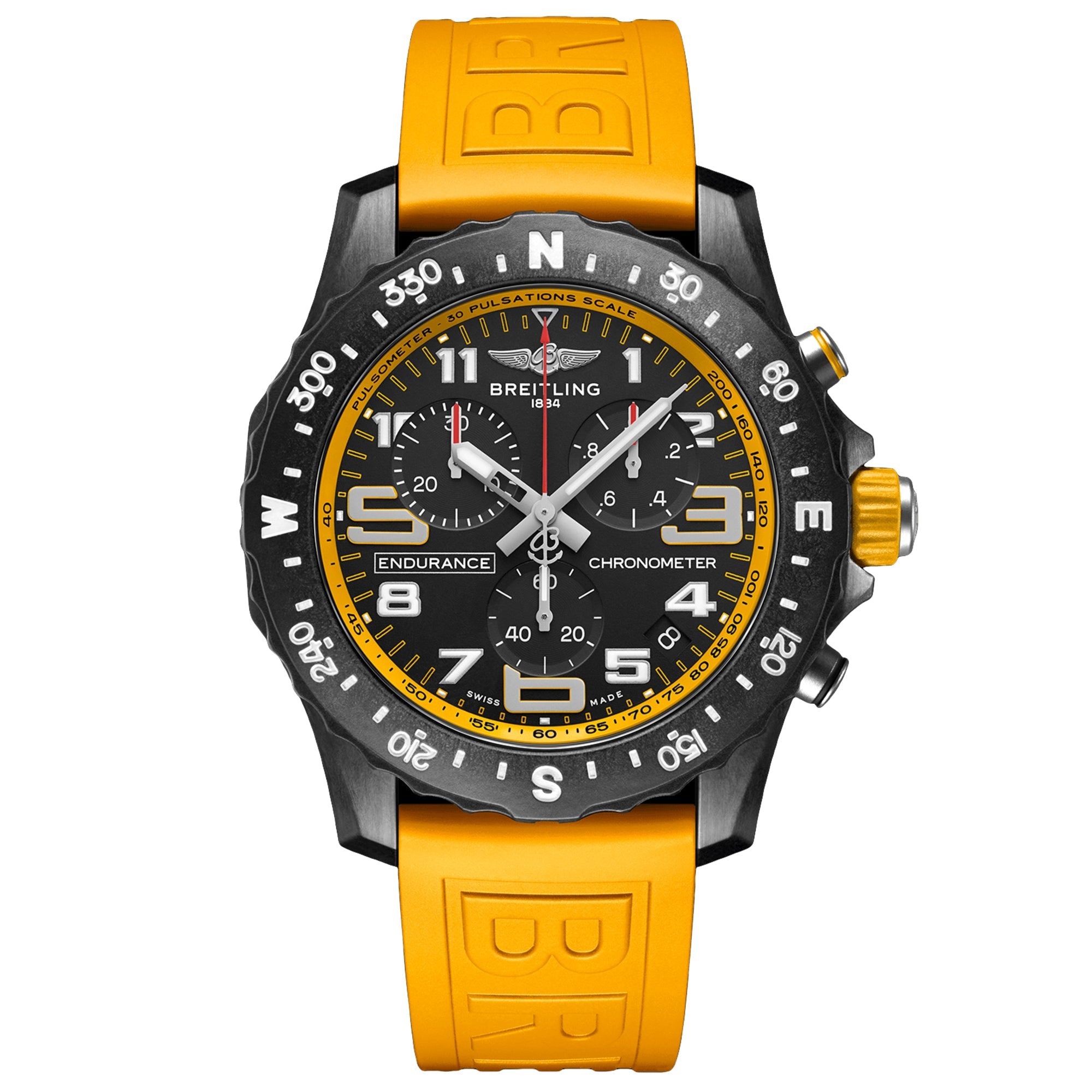 Breitling Men's Endurance Pro Watch Yellow Black  Water Resistant