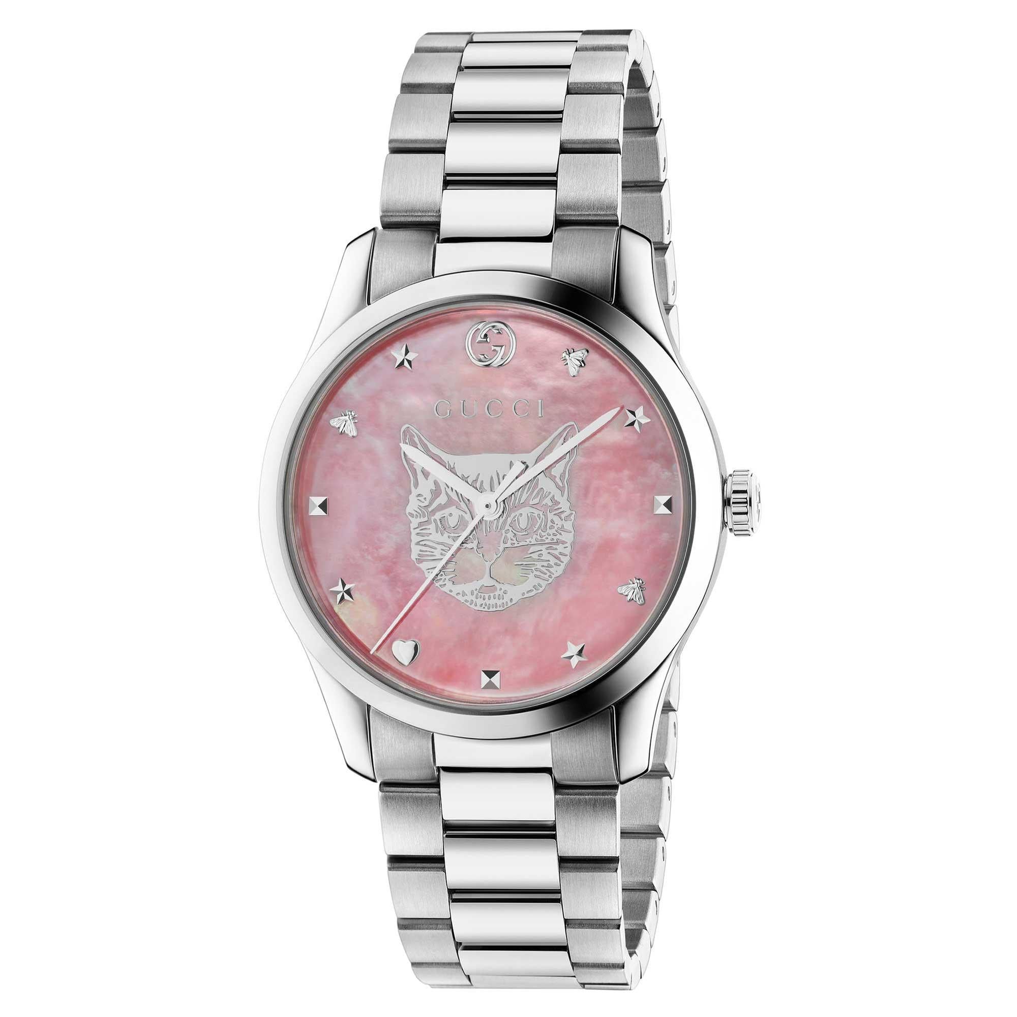 Gucci Ladies G-Timeless Watch Silver Pink Face Luxury Designer
