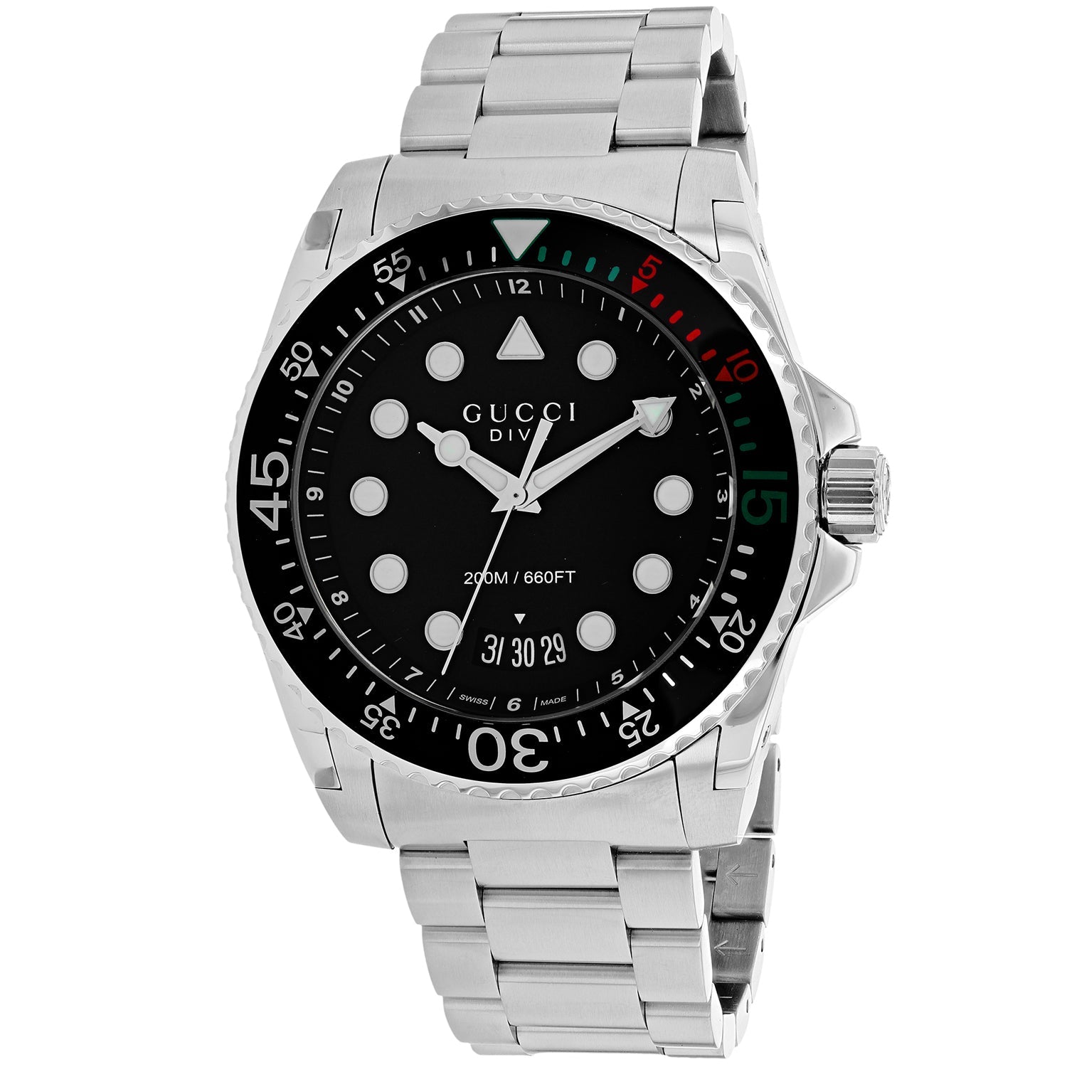 Gucci Men's Dive watch silver black scuba water resist 660 feet