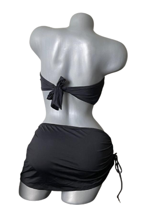 DKNY Donna Karan L swimsuit skirted bikini black strapless bandeau 2 piece