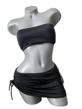 DKNY Donna Karan L swimsuit skirted bikini black strapless bandeau 2 piece