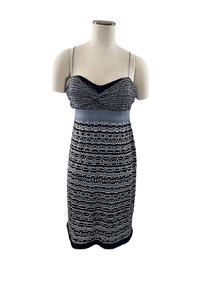 IISLI L sweater knit dress blue black spaghetti strap shimmery designer