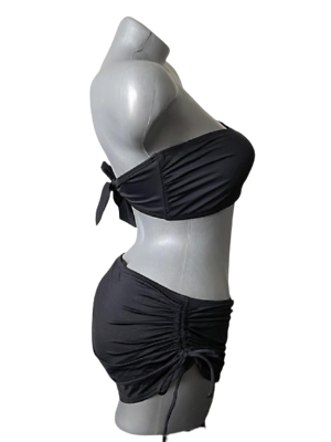 DKNY Donna Karan L swimsuit skirted bikini black strapless bandeau 2 piece