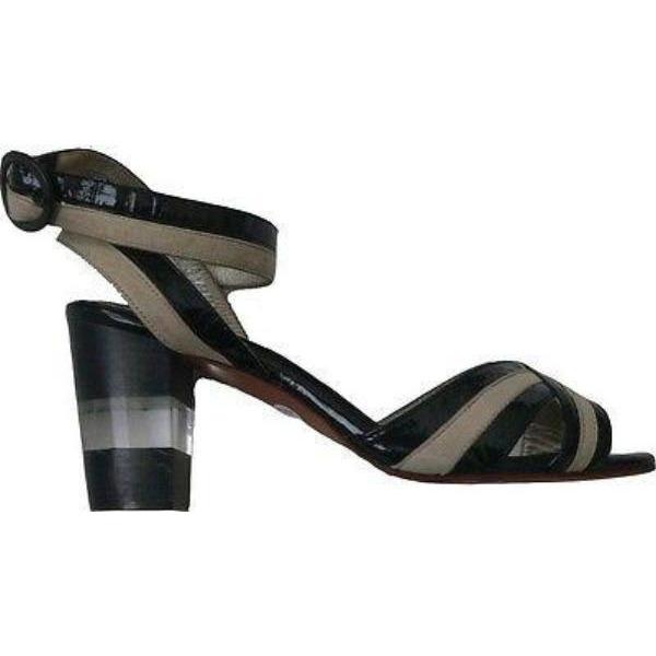ELISA FERARE heels 7 sandals shoes black patent tan leather clear heel $650-Heels-Elisa Ferare-7-Black/tan-Jenifers Designer Closet