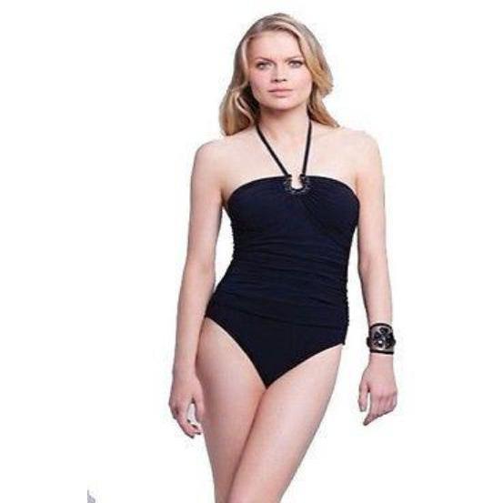 GOTTEX swimsuit 8 ruched jeweled cinched tummy control bandeau slimming-Swimwear-Gottex-8-Black-Jenifers Designer Closet