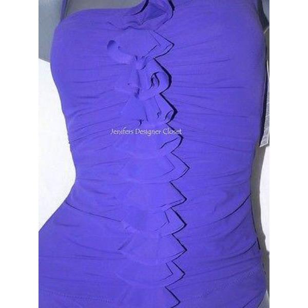 GOTTEX swimsuit 8 tummy control purple ruffled front ruched-Swimwear-Gottex-8-Purple-Jenifers Designer Closet