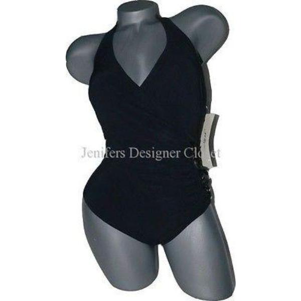 GOTTEX embellished swimsuit $299 8 jeweled draped tummy control halter-Swimwear-Gottex-8-Black-Jenifers Designer Closet