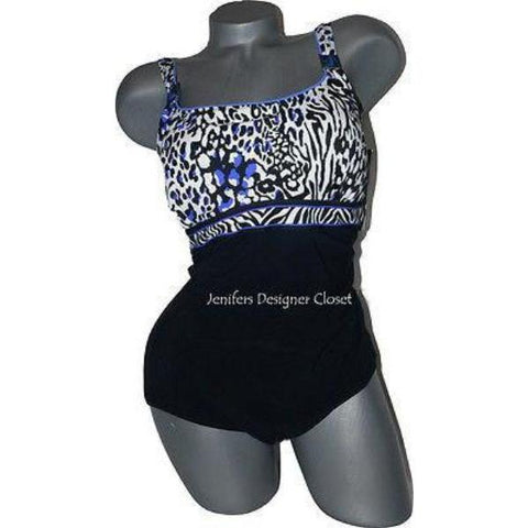 GOTTEX swimsuit tummy control 6 black cobalt black slimming-Swimwear-Gottex-6-Black/cobalt-Jenifers Designer Closet