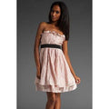 LaROK strapless ruffled mini dress designer $278 M pink metallic sheen-Dresses-LaROK-Medium-Pink-Jenifers Designer Closet
