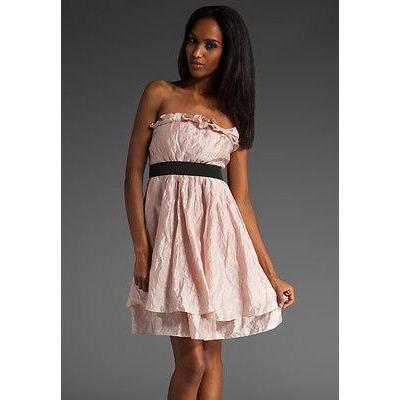 LaROK strapless ruffled mini dress designer $278 M pink metallic sheen-Dresses-LaROK-Medium-Pink-Jenifers Designer Closet