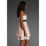 LaROK strapless ruffled mini dress designer $278 M pink metallic sheen-Dresses-LaROK-Medium-Pink-Jenifers Designer Closet