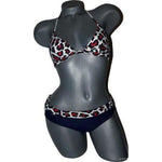 GOTTEX leopard bikini swimsuit red navy 6 small 2 piece-Swimwear-Gottex-6-Navy-Jenifers Designer Closet