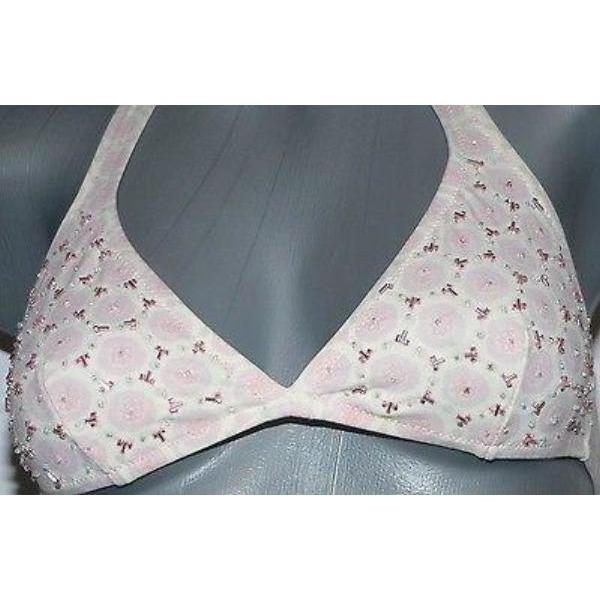 DELFINA S Alissa bikini swimsuit beaded pink Italy halter 2pc-Swimwear-Delfina-Small-Pink-Jenifers Designer Closet