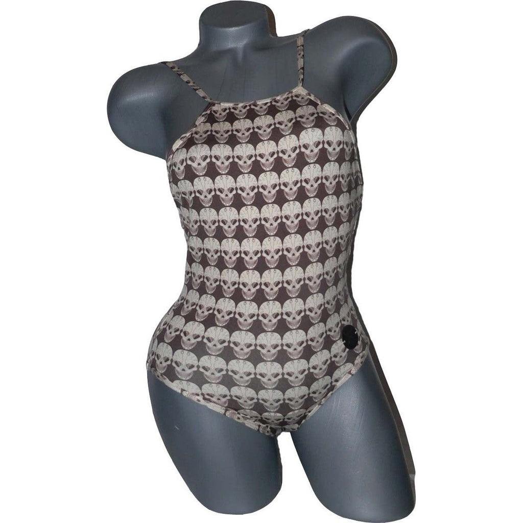 THOMAS WYLDE designer M chocolate Sahara skull swimsuit $285-Swimwear-Thomas Wylde-Medium-Tan-Jenifers Designer Closet