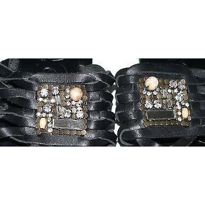 SAM EDELMAN Bryce 6.5 M sandals thongs shoes jeweled slides leather black-Sandals & Flip Flops-Sam Edelman-6.5-Black-Jenifers Designer Closet