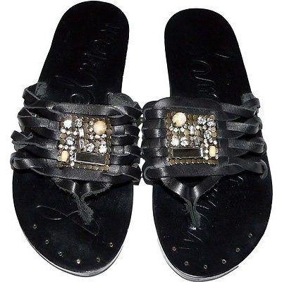 SAM EDELMAN Bryce 6.5 M sandals thongs shoes jeweled slides leather black-Sandals & Flip Flops-Sam Edelman-6.5-Black-Jenifers Designer Closet