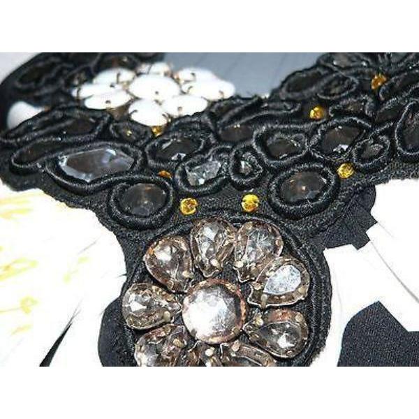 PRAIRIE York S silk top tunic jewelled tank embellished-Tops & Blouses-Prairie New York-Small-black/cream-Jenifers Designer Closet